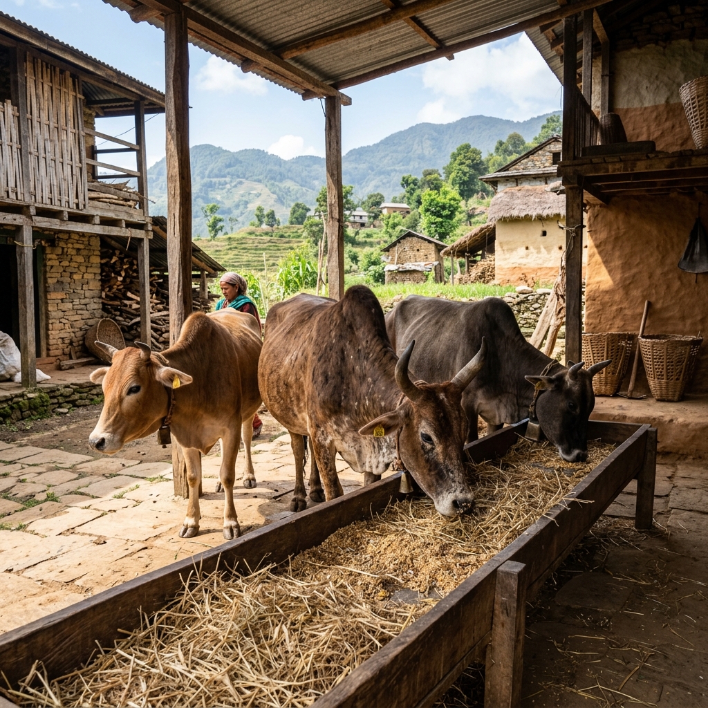 Dairy cattle in a clean, traditional barn setup